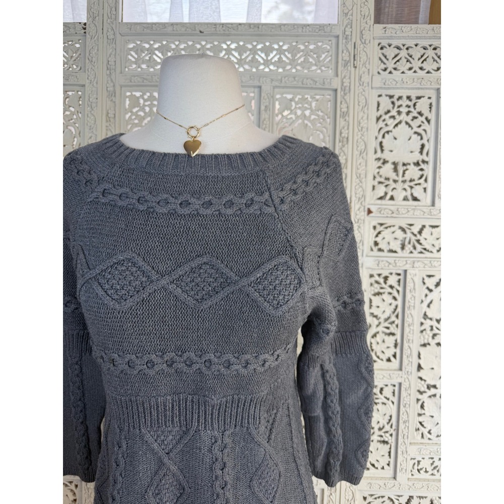 Vtg Calvin Klein Gray Babydoll Sweater Sz M Chunky Fisherman Y2K Capsule‎ - Picture 2 of 8